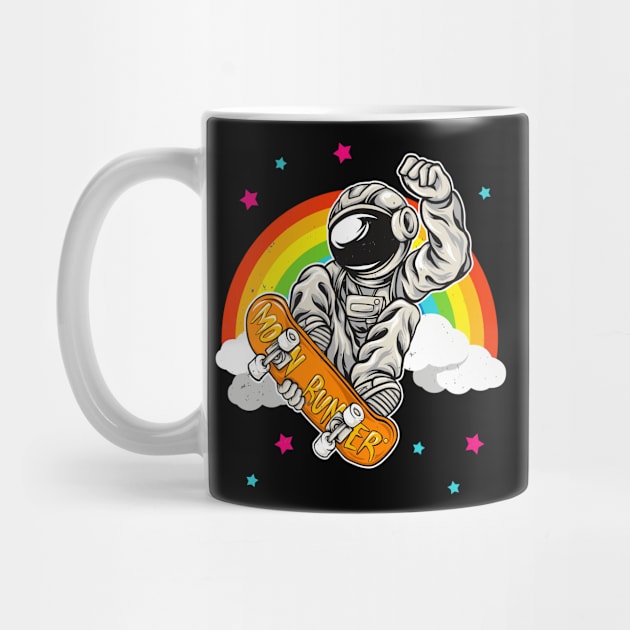 Skater Astronaut with Rainbow Space Skateboard by Foxxy Merch